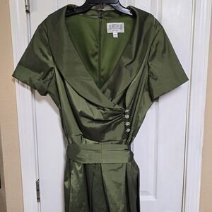 Julian Taylor‎ Holiday Cocktail Party Belted Dress women's 16W green jeweled zip